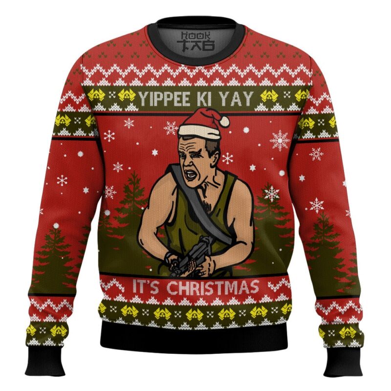 Hooktab Yippee Ki Yay It’s Christmas Die Hard Ugly Christmas Sweater