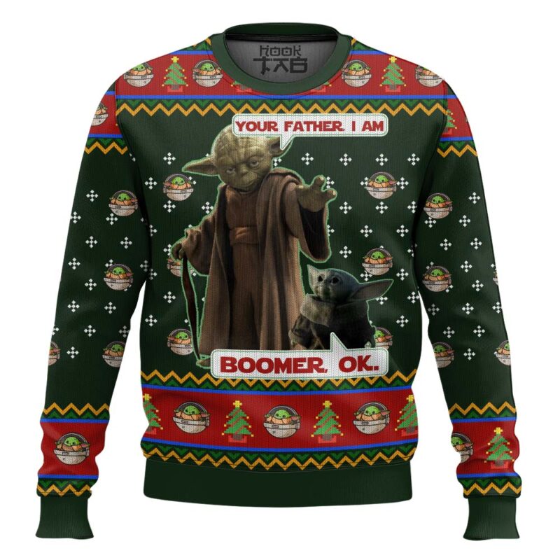 Hooktab Yoda Boomer Star Wars Ugly Christmas Sweater