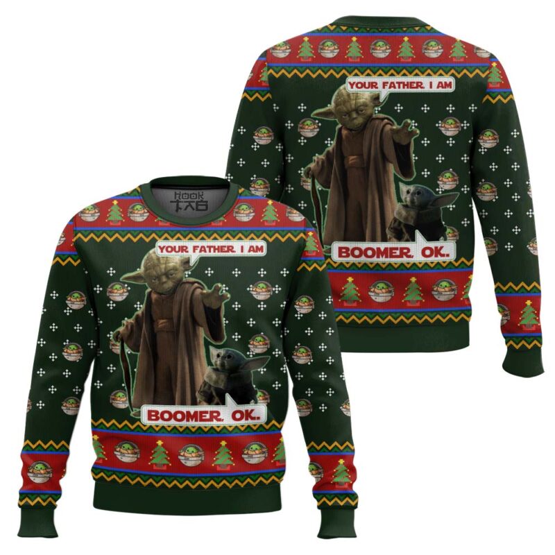 Hooktab Yoda Boomer Star Wars Ugly Christmas Sweater Hooktab Yoda Boomer Star Wars Ugly Christmas Sweater