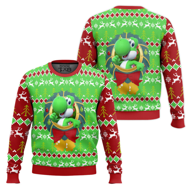 Hooktab Yoshi Mario Bros Ugly Christmas Sweater Hooktab Yoshi Mario Bros Ugly Christmas Sweater