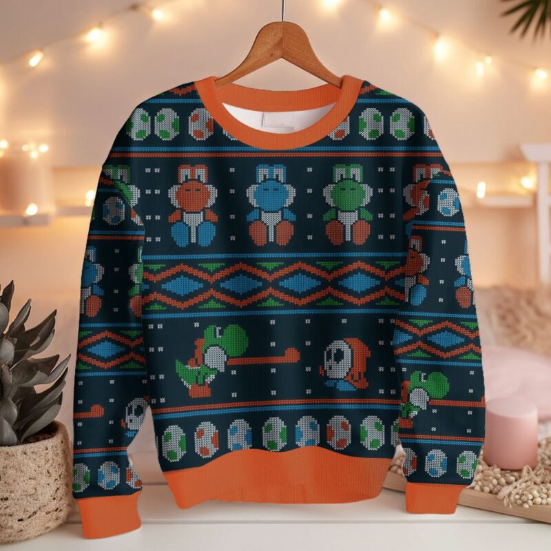 Hooktab Yoshi Super Mario Ugly Christmas Sweater Hooktab Yoshi Super Mario Ugly Christmas Sweater