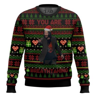 Hooktab "You Are Breathtaking" Keanu Reeves Meme Ugly Christmas Sweater