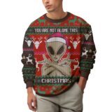 Hooktab You Are Not Alone This Christmas Alien Ugly Christmas Sweater