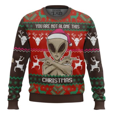 Hooktab You Are Not Alone This Christmas Alien Ugly Christmas Sweater