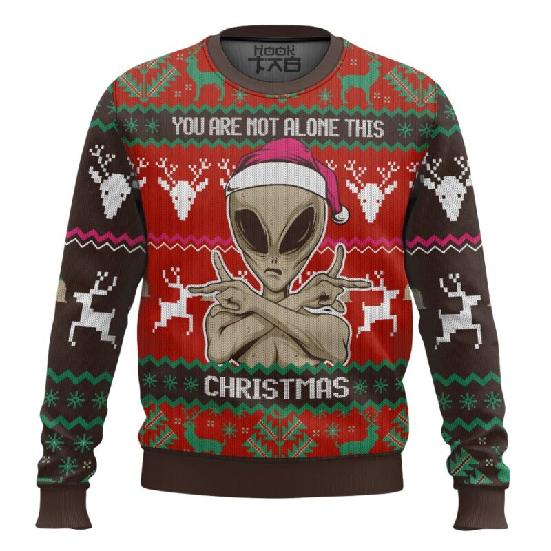 Hooktab You Are Not Alone This Christmas Alien Ugly Christmas Sweater