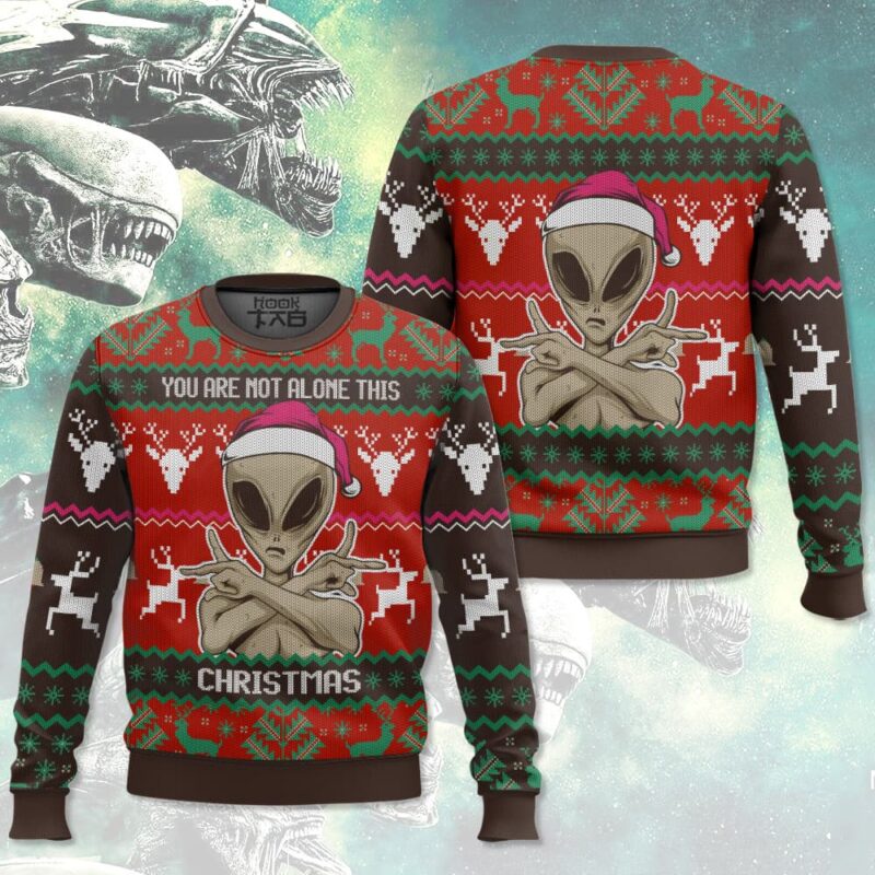 Hooktab You Are Not Alone This Christmas Alien Ugly Christmas Sweater Hooktab You Are Not Alone This Christmas Alien Ugly Christmas Sweater