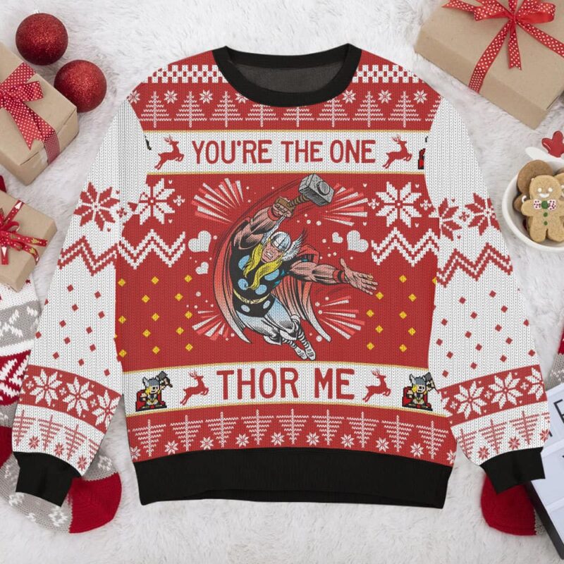 Hooktab You Are The One Thor Me Marvel Ugly Christmas Sweater Hooktab You Are The One Thor Me Marvel Ugly Christmas Sweater