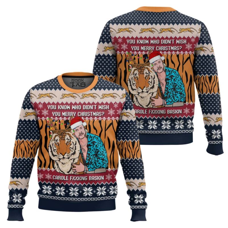 Hooktab You Know Who Didn't Wish You Chirsmas Tiger King Ugly Christmas Sweater Hooktab You Know Who Didn't Wish You Chirsmas Tiger King Ugly Christmas Sweater
