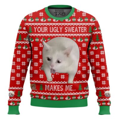 Hooktab Your Makes Me... Cat Vomit Meme Ugly Christmas Sweater