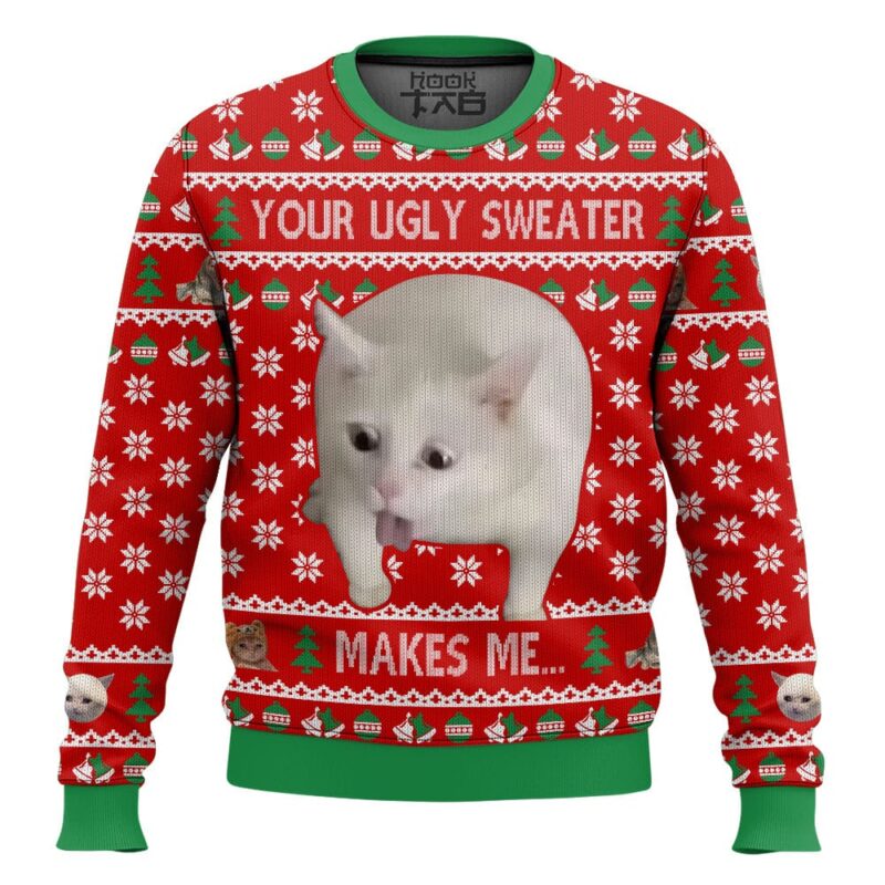 Hooktab Your Makes Me... Cat Vomit Meme Ugly Christmas Sweater