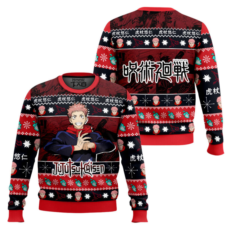 Hooktab Yuji Itadori Jujutsu Kaisen Ugly Sweater Hooktab Yuji Itadori Jujutsu Kaisen Ugly Sweater
