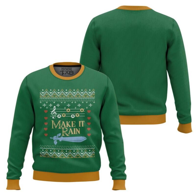 Hooktab Zelda Make It Rain Ugly Christmas Sweater Hooktab Zelda Make It Rain Ugly Christmas Sweater