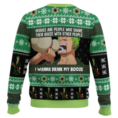 Hooktab Zoro I Wanna Drink My Booze One Piece Ugly Christmas Sweater