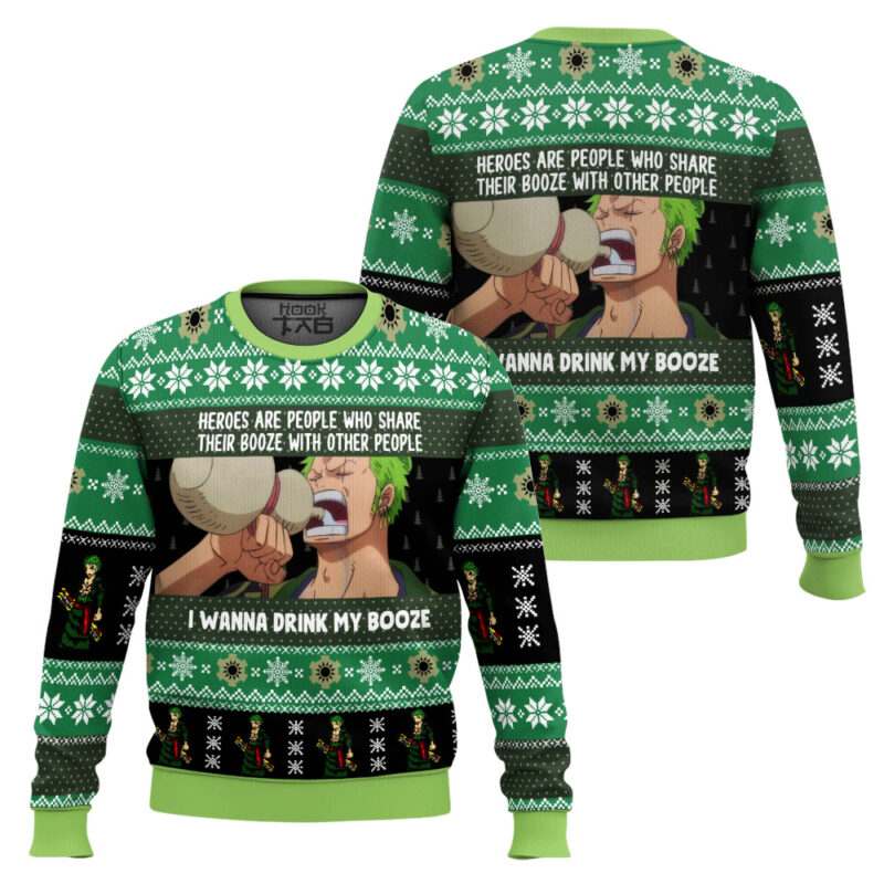Hooktab Zoro I Wanna Drink My Booze One Piece Ugly Christmas Sweater Hooktab Zoro I Wanna Drink My Booze One Piece Ugly Christmas Sweater
