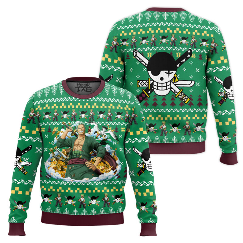 Hooktab Zoro One Piece Ugly Christmas Sweater Hooktab Zoro One Piece Ugly Christmas Sweater