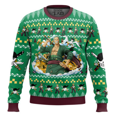 Hooktab Zoro One Piece Ugly Christmas Sweater